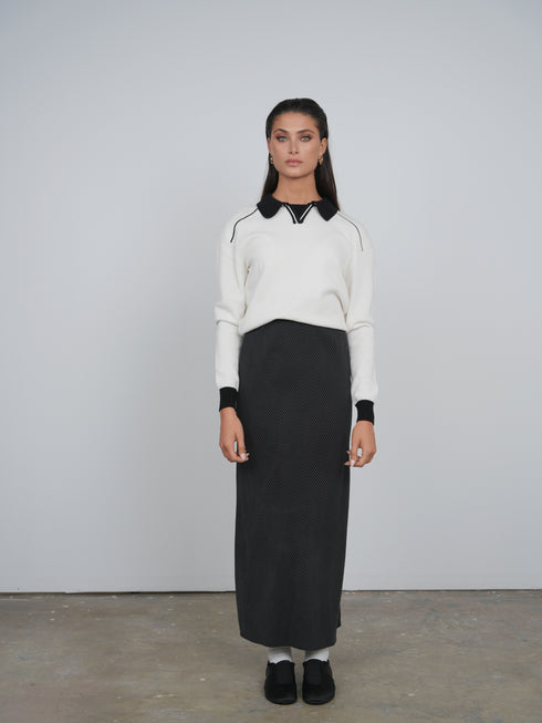 Point Polo Sweater in Cream & Black